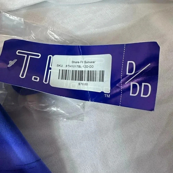 NWT T.H.E. Swimwear One Piece Blue print swimsuit top Size 12 34D/DD - Picture 14 of 14